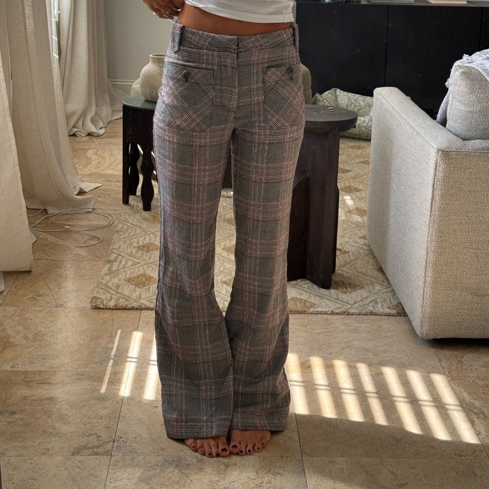 Vintage FREE PEOPLE low rise Grey and red plaid flare trousers